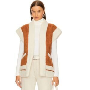 Central Park West New York Alwyn Vest Cognac Size Medium Oversized NWT Faux Fur